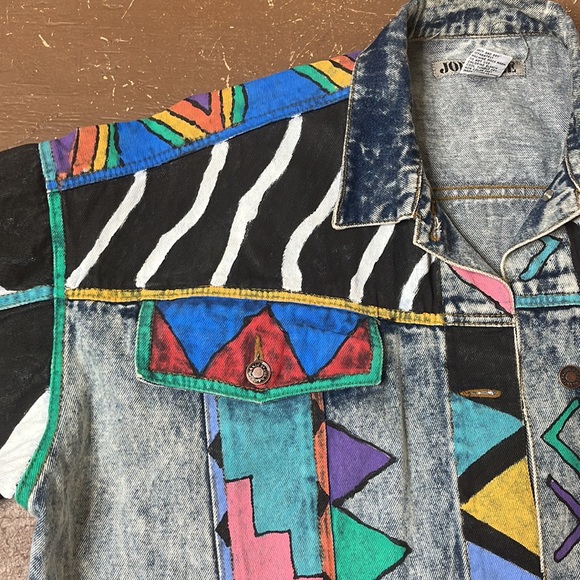 Vintage 90's hand painted jordache denim jacket southwest cow print - Picture 8 of 14